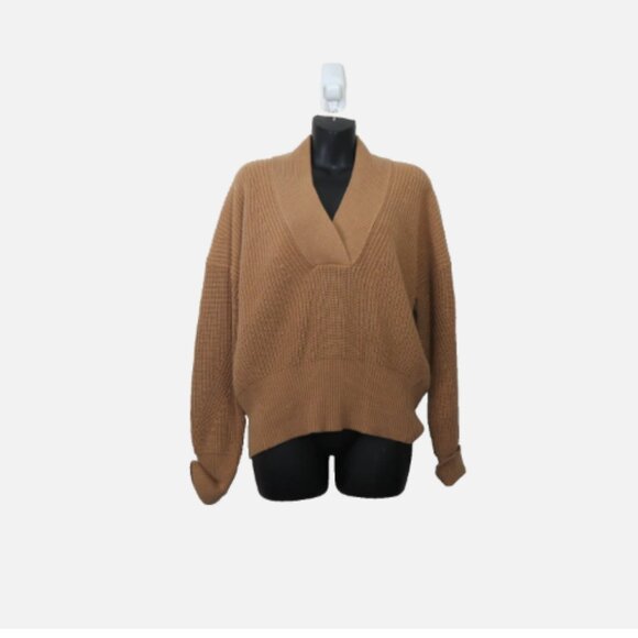 Brochu Walker size XS V Neck Wool Blend Sweater Ragaln Tan Knit Pullover Relaxed